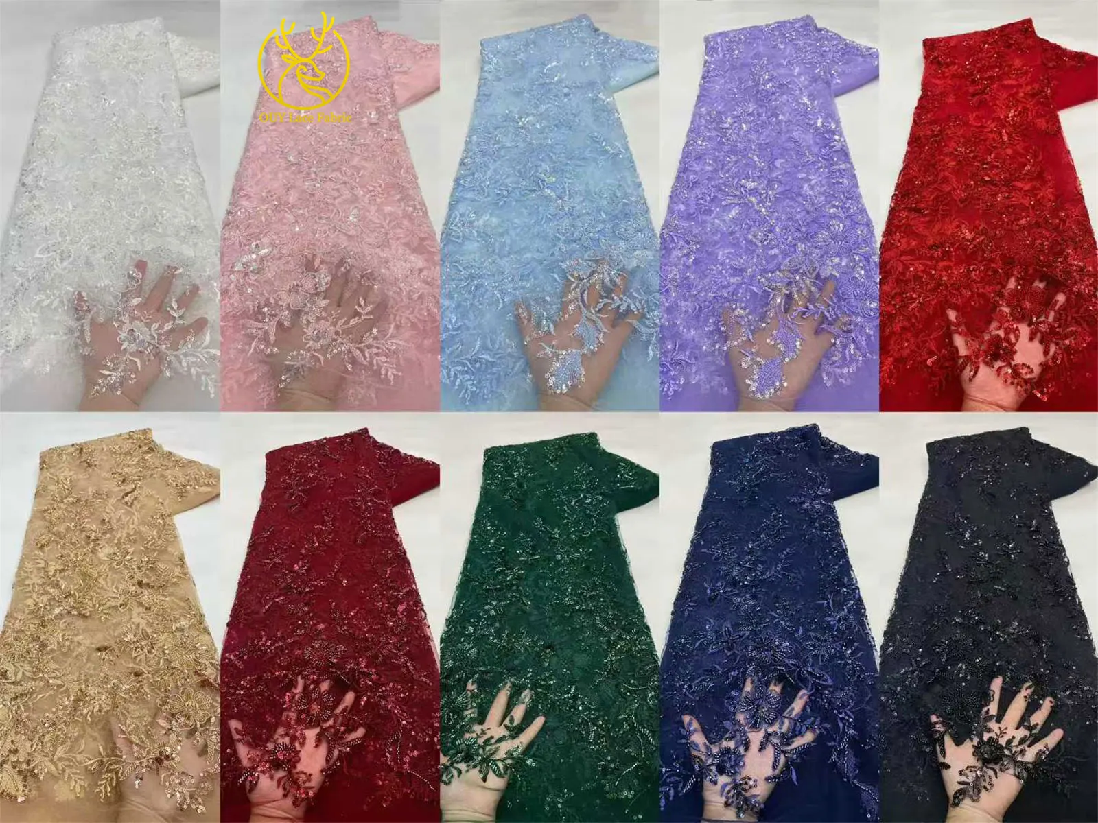 Luxuriöser afrikanischer Spitzenstoff 2026 mit französischen Pailletten, Netzperlen und 3D-Stickerei auf Tüll – Hochwertiger Stoff für Hochzeitskleider – Detail 3