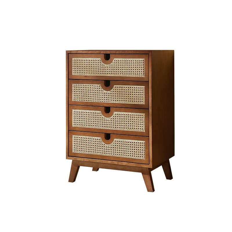 

Nordic solid wood rattan four chest cabinet simple modern living room drawer locker