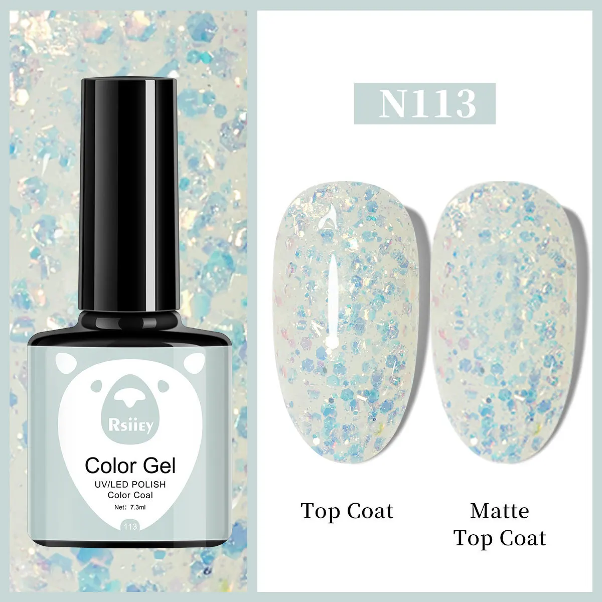 RSIIEY 7.3ml Glitter Gel Polish white Glitter Shinny Series Soak Off UV LED Nail Art Gel vernice con qualsiasi colore Base Top Coat