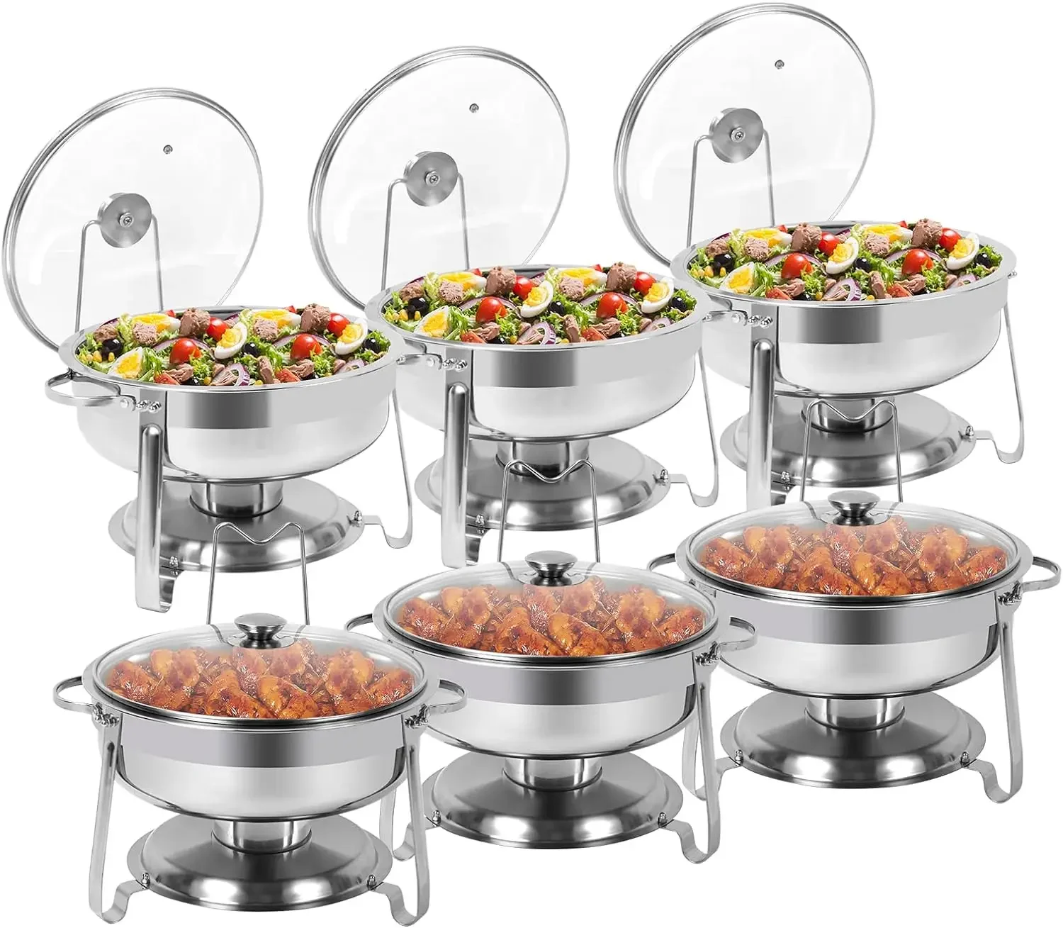 Kitchen supplies6 Packs Round Chafing Dish Buffet Set, 4 QT Stainless Steel Chafing Dishes with Glass Lid & Lid Holder, Catering