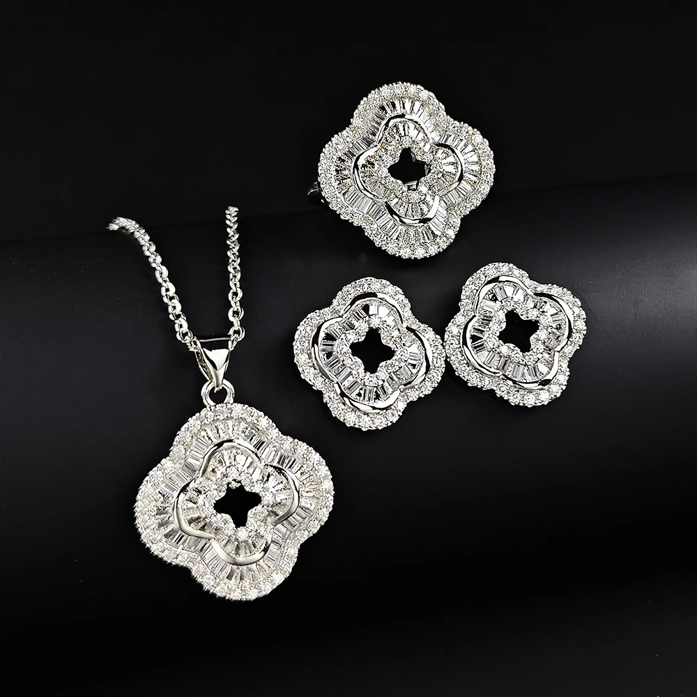 3pcs Pack Luxury Silver Color Bride Jewelry Set for Women Anniversary Gift Jewelry Wholesale Free Shipping Items J6137