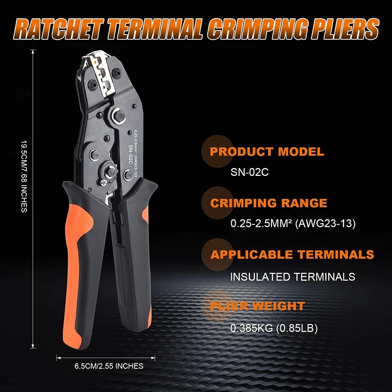 SN-02C Wire Crimping Tool Kit AWG 23-13 280PCS Insulated Wire Electrical Connectors-Butt, Ring, Spade, Cable Lugs Wire Crimp Set