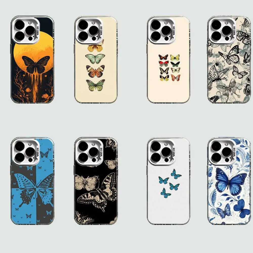 

INS Retro Butterfly Case for iPhone 16 15 14 13 12 11 Pro Max Plus Air 16E X XR XS Max Hard Shockproof Bumper Cover