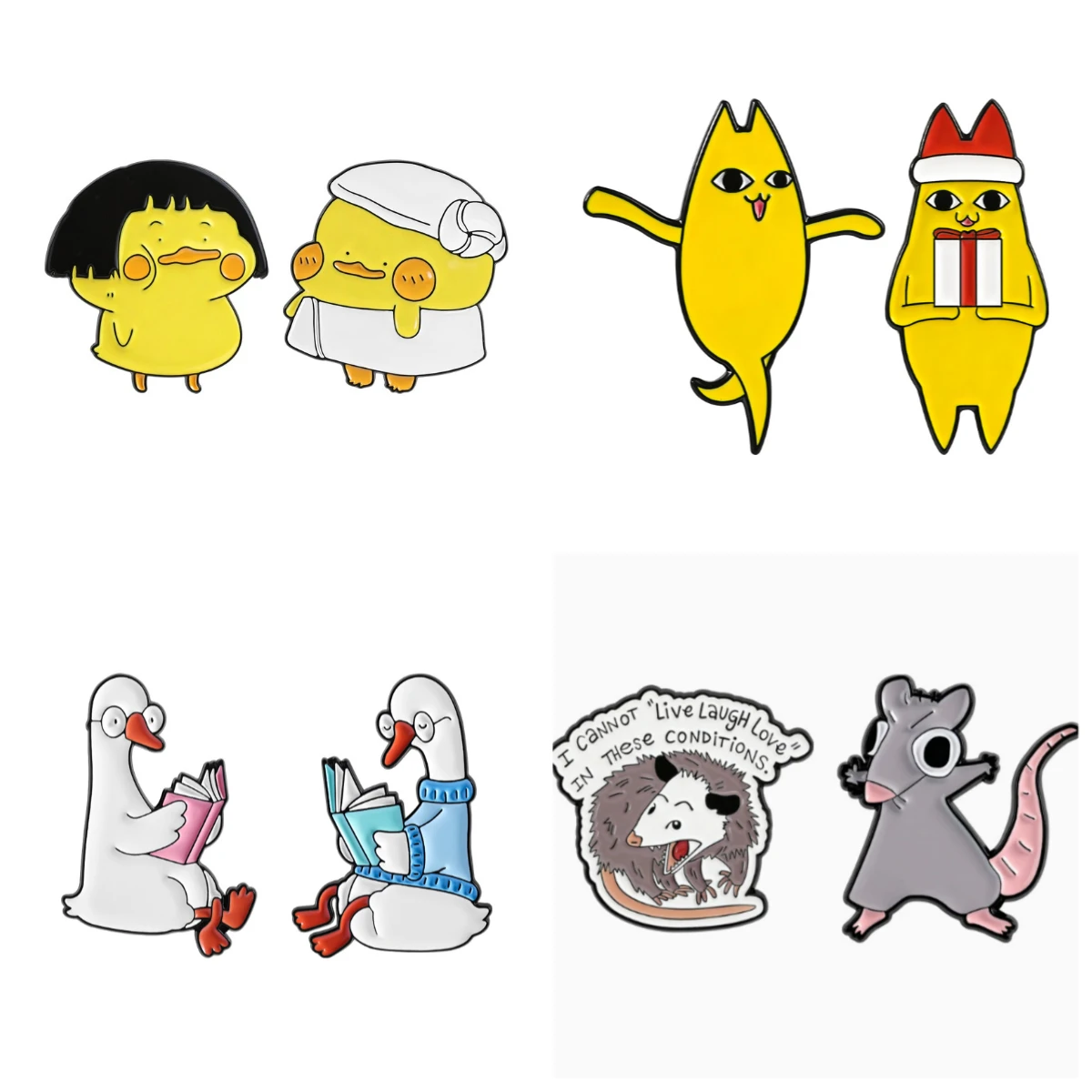 Fun animals Enamel Pin Fashionable hot spring duck bath Cartoon opossum Reading Goose  Accessories Animal Jewelry Friends Gifts