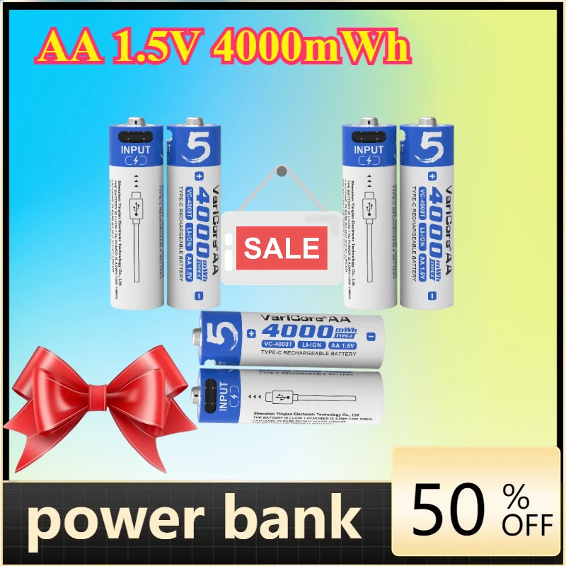 

1-6pcs AA 1.5V 4000mWh Large Capacity Lithium Rechargeable Battery Type-C USB Fast Charge for Mouse Toy
