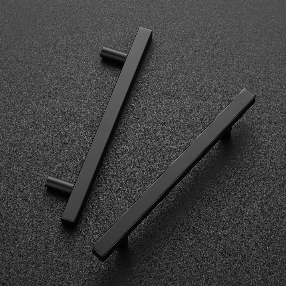 Matte Black Square Cabinet Pulls 5 Inch (128mm) Center-to-Center, 3 Pack, Stainless Steel, for Kitchen Drawers & Cupboards