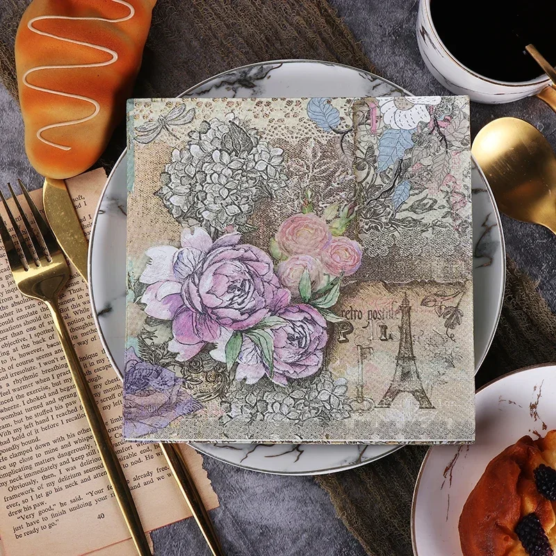 20pcs/Pac 33*33cm New Pylon Printing Napkins Colorful Paper Napkins Butterfly Bone Bart Handmade DIY Material Paper Placemat