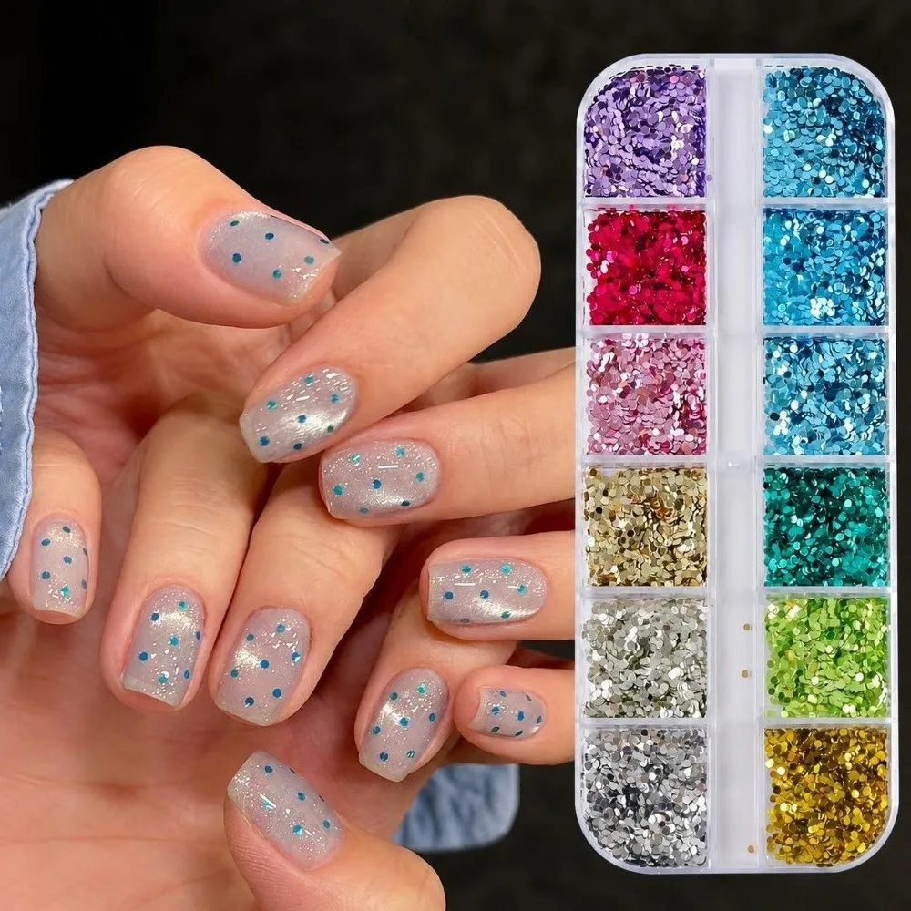 12 Grids Nail Art Sequins Kit Multicolor Mixed Shape Nail Art Glitter Set Star Polka Dots Nail Charms Decorations