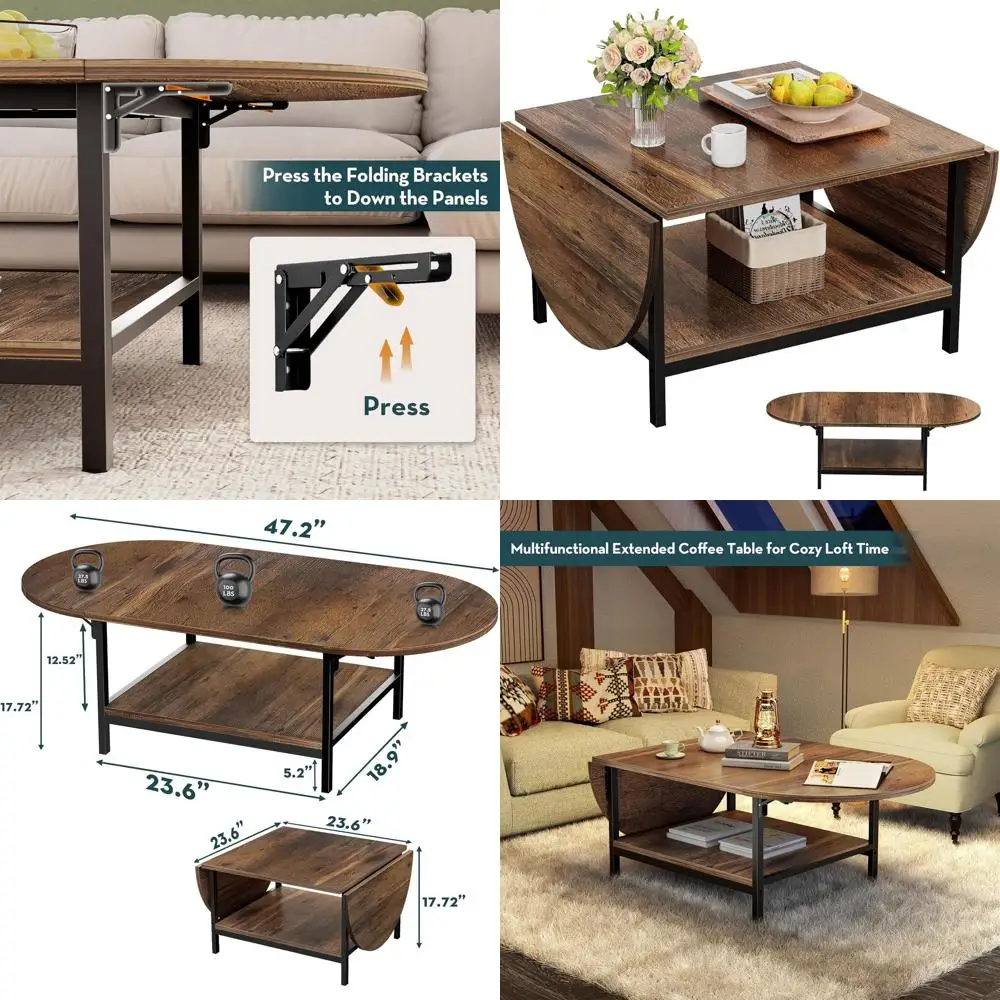 

Mid-Century 2-Tier Storage Coffee Table, Compact Dark Brown Farmhouse Style for Living Room