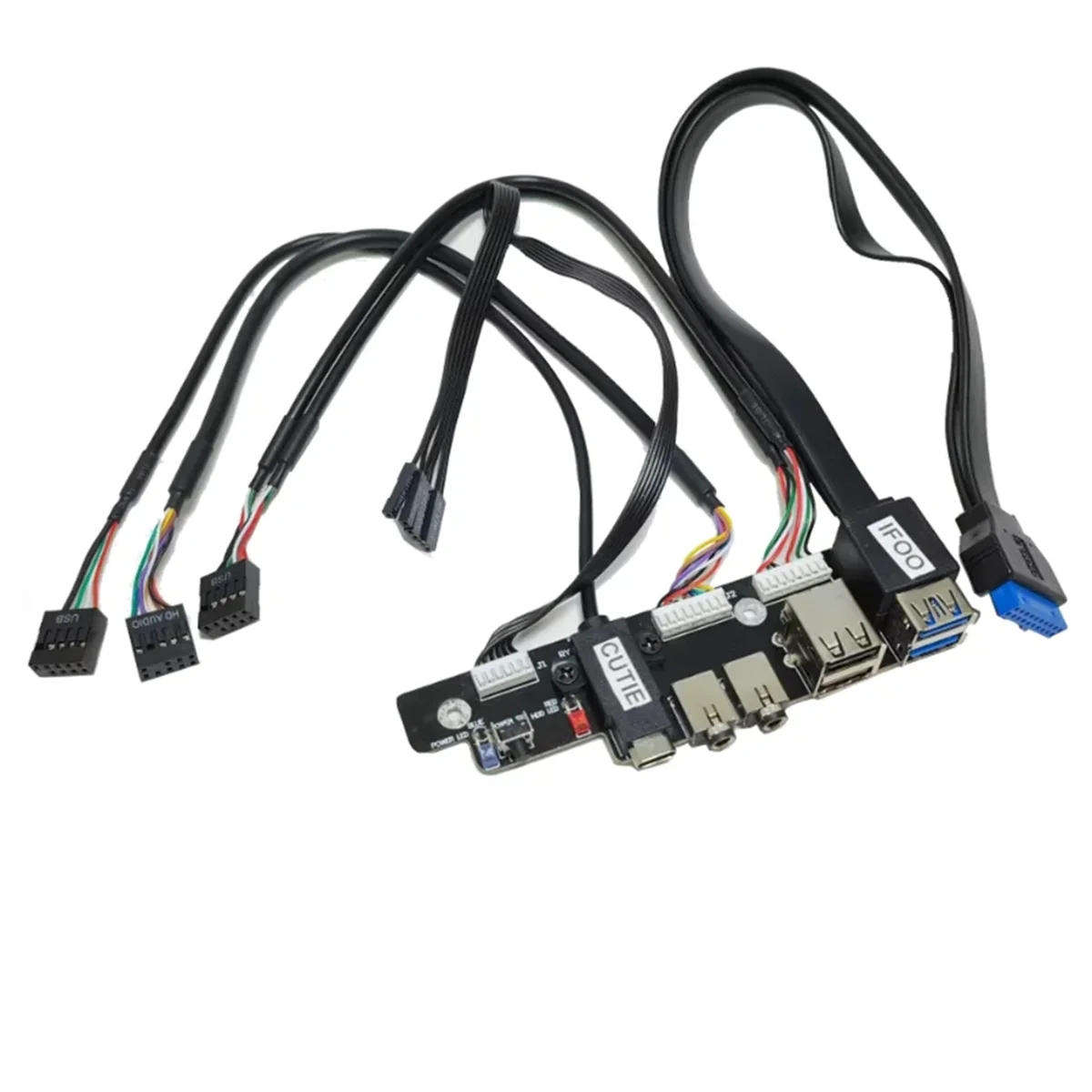 Motherboard Extension Chassis Front Panel Cable 19Pin 9Pin to Type-C 2-Port USB 2.0 3.0 HD Audio 3.5mm Power Switch Cord