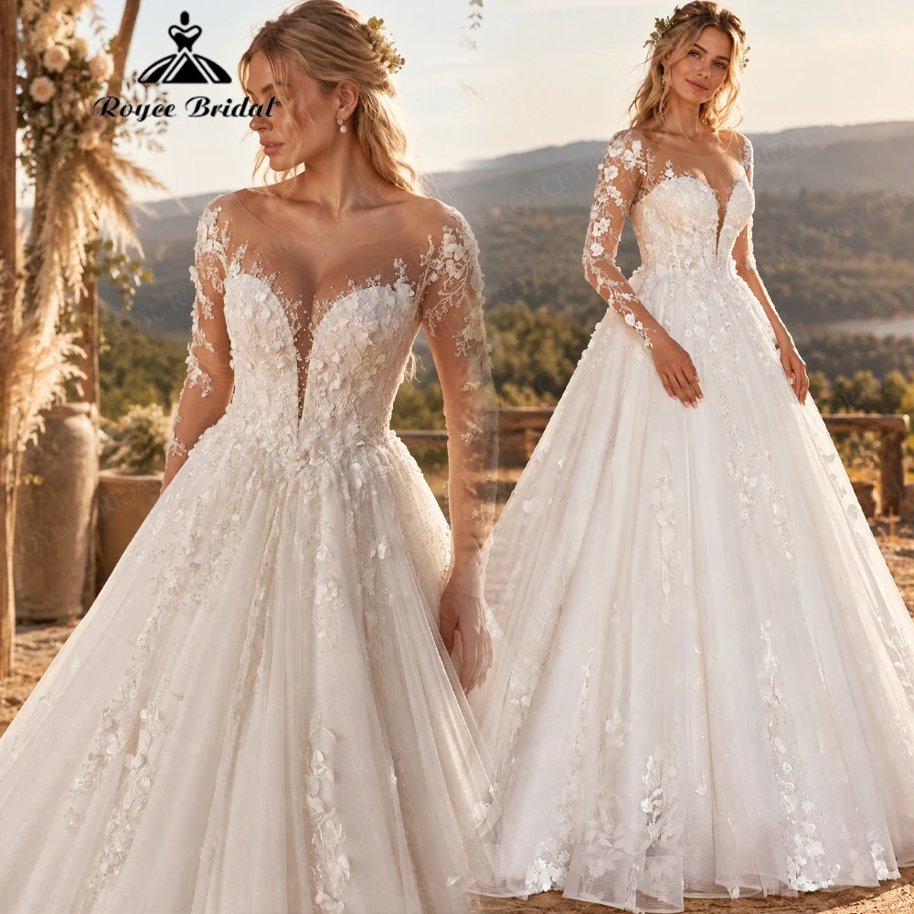 Roycebridal Sexy Deep V Neck Elegant A Line Wedding Dresses 2027 Appliques Beach Bridal Gown Customized Vestido De Novia
