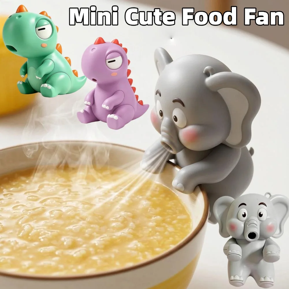 Mini Clip On Food Fan For Hot Noodle Congee,Cup & Bowl,Cute Dinosaur & Elephant Shape Food Cooler,USB Charging Cooling Fan Gift
