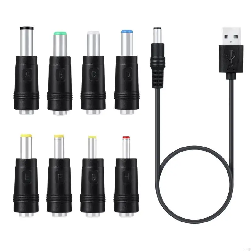 N2UE Usb to for Dc Plug, 8 in 1 Usb Plug to for Dc Hollow Plug Cable, Power Cable, Adapter Cable with 8 Plugs for Routers, Ke