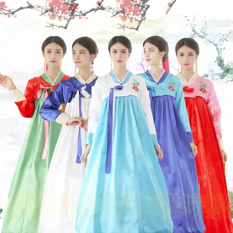 

Костюм для выступлений Hanbok, женские дворцовые традиционные танцевальные костюмы, этнические старинные костюмы, корейский топ и платье для взрослых
