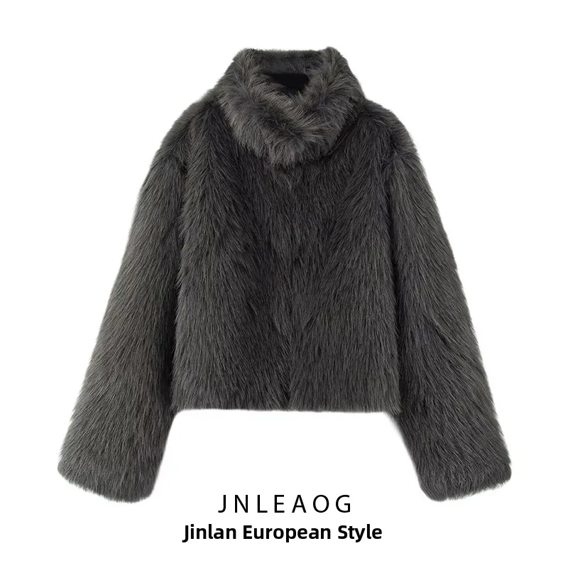 

JNLEAOG Women's ort Coat Fake Fur Effect Versatile Autumn New Sle Ladies' Polyester Fiber Warm Stand Fit ort Coat