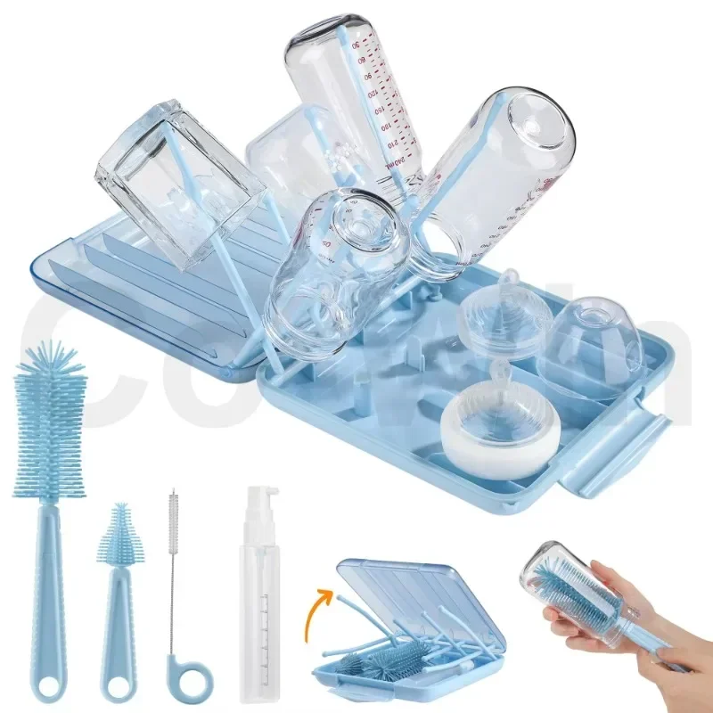 

6 in 1 travel baby bottle cleaning brush set silicone brush baby bottle feeding silicone bottle brush cleaner set