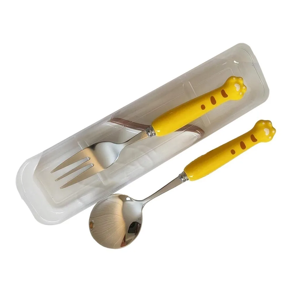 1Set Rustless Steel Tableware Rounded Smooth Cartoon Outer Eating Utensils Short Thick Lightweight Decorative Pack Home Dining