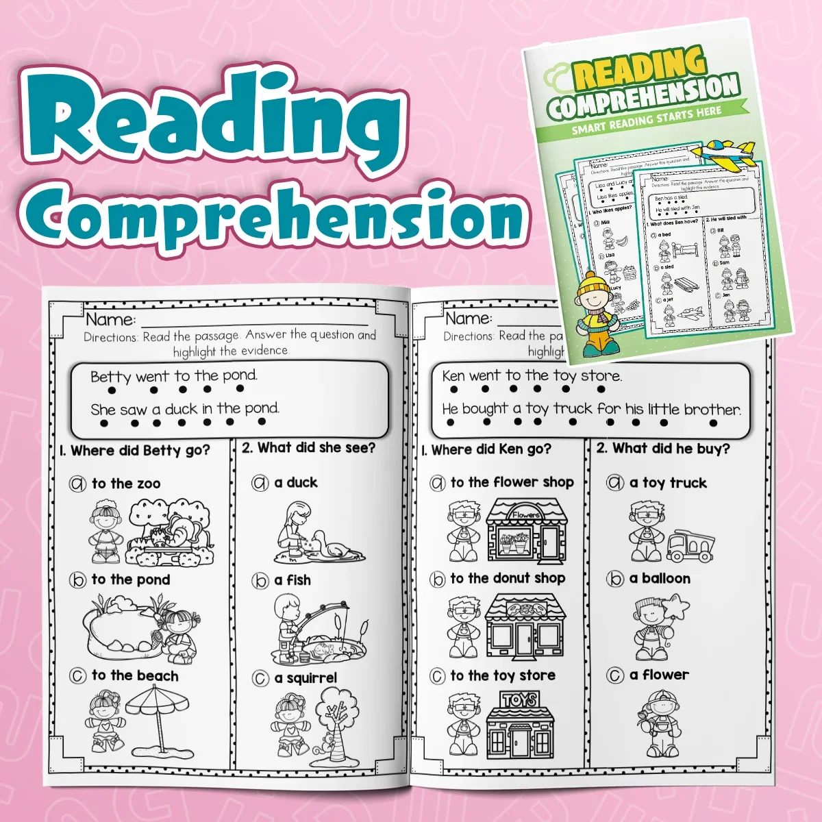 Kids Beginner English Reading Comprehension Workbook, Preschool Primary English Practice Book, Fun Early Learning Activity Book