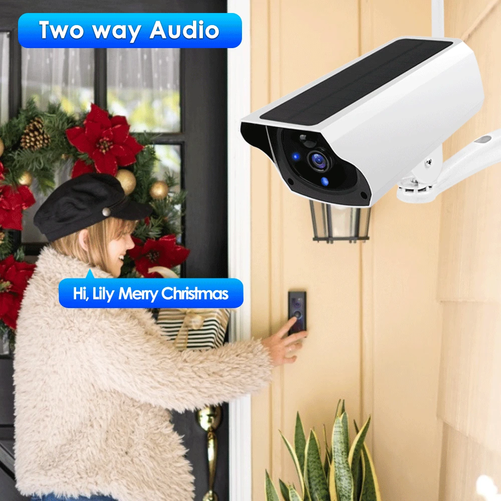 Wifi Surveillance Camera With Solar Panel 1080p Wireless Outdoor Ip Camera Home Security 4x Zoom Wide Angle P2p