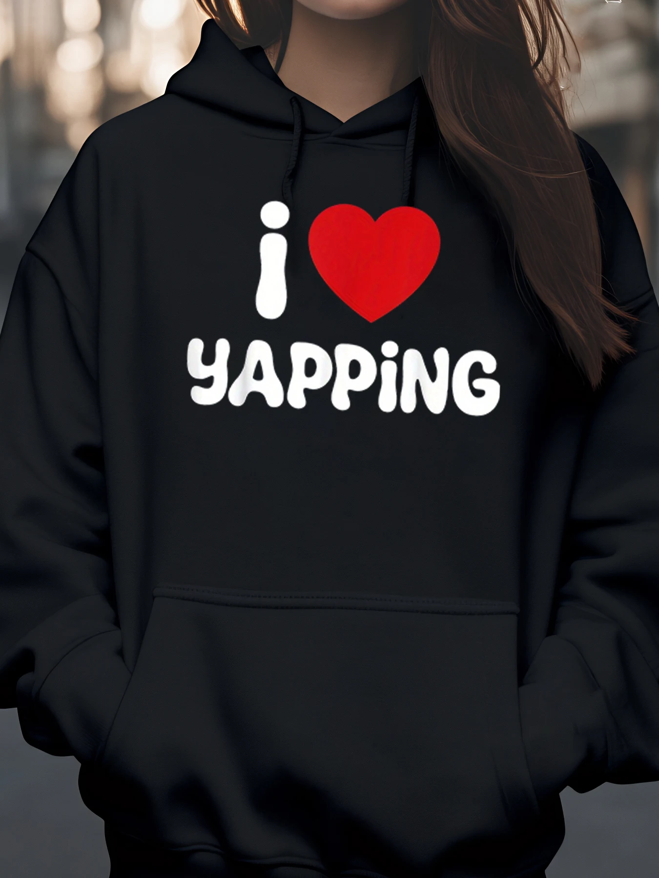 Moletom casual com capuz I Heart Yapping para o dia dos namorados para mulheres e meninas