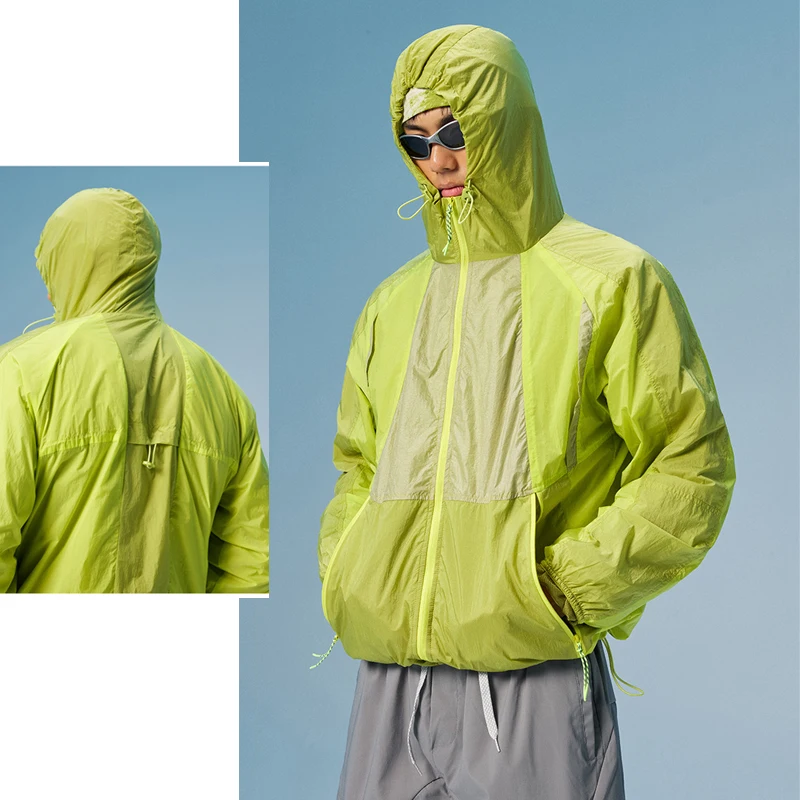Unisex Lightweight Water-Repellent Hooded Jacket Adjustable Back Hem Side Zipper Pockets Hiking, Urban Commute & Outdoor Casual