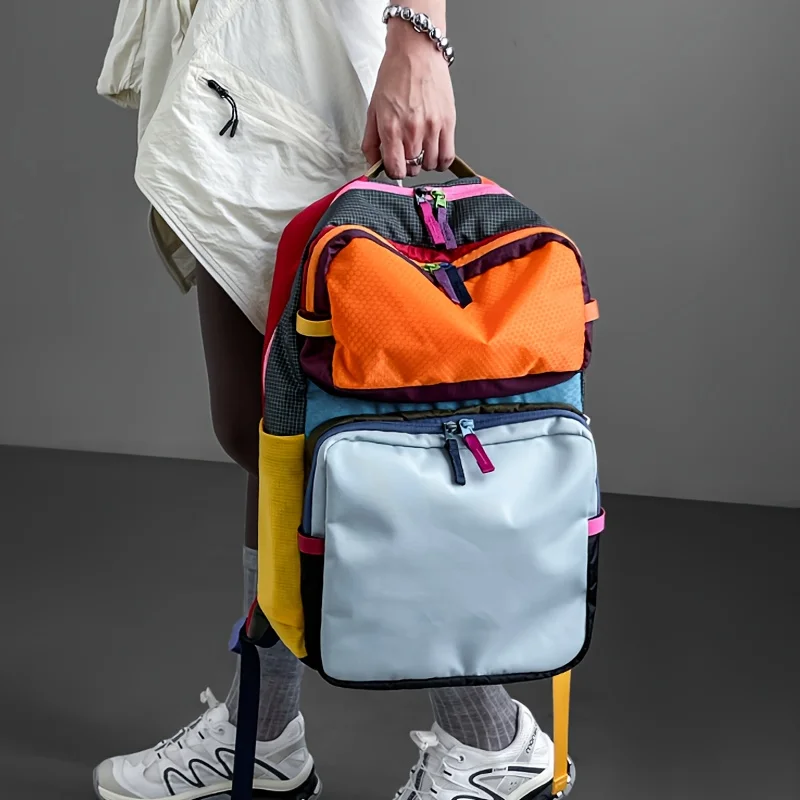 حقيبة ظهر ذات سعة كبيرة متعددة الألوان من النايلون شديدة التحمل للسفر والمشي لمسافات طويلة مع مقصورات متعددة وأشرطة مبطنة وجيب للكمبيوتر المحمول