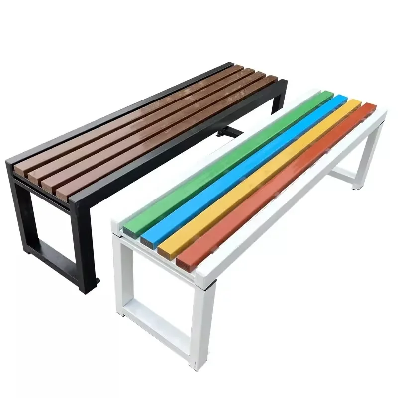 Plastic wood outdoor bench Anticorrosive wrought iron row chair Park chair Garden sitting area Seat square Community outdoor ben