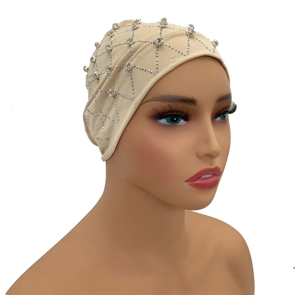 Muslim Inner Hijabs Islam Under Scarf Cap Stretchy Headscarf Bonnet Turbante Mujer Rhinestone Head Wraps for Ramadan Women