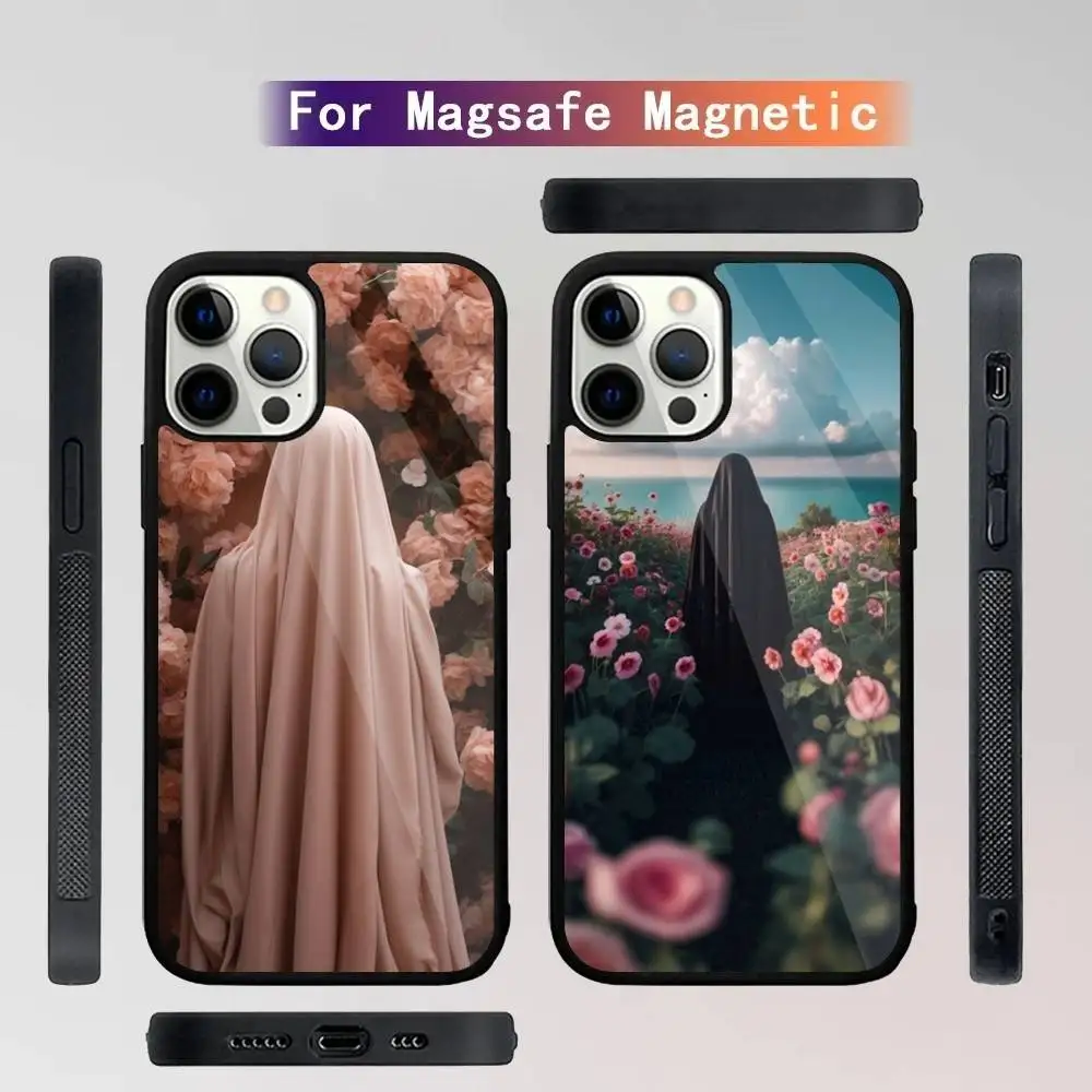 

Muslim Arabic Girl Phone Case For iPhone 16,15,14,13,12,11,Plus,Pro,Max Mini Magsafe Magnetic Wireless Charging