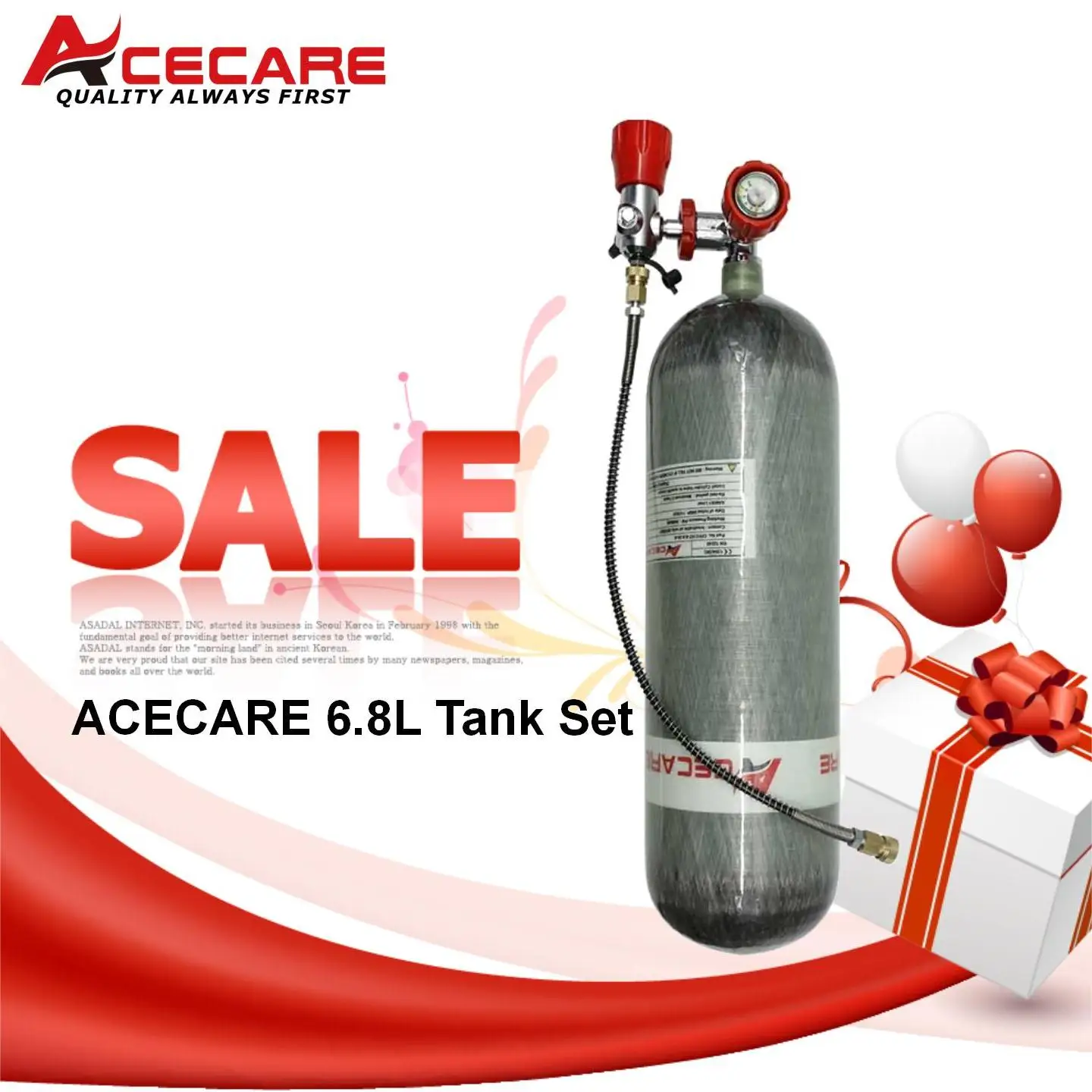 ACECARE 4500Psi 300Bar 6.8L Carbon Fiber Cylinder High Pressure Air Tank with Valve HPA Diving Fill Station M18*1.5