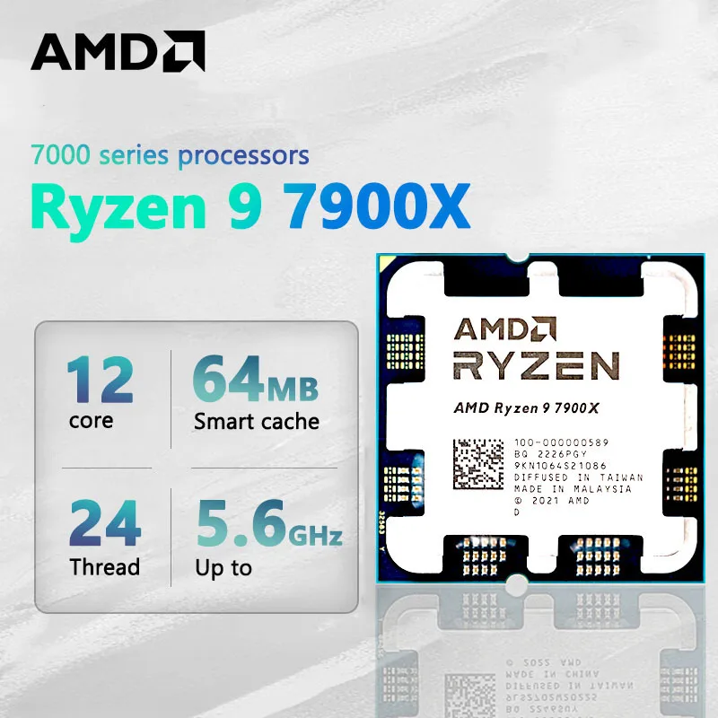 AMD Ryzen 9 7900X CPU , R9 7900X, 4.7GHz,12-Core,24-Thread,5nm,L3=64M,100-000000589 Socket, AM5, New but without Cooler