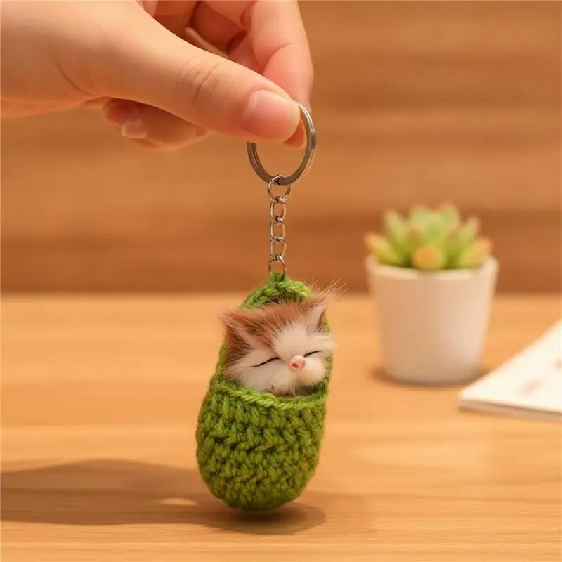 Simulation Mini Cat Keychain Cute Plush Cats With Sound Children Birthday Gifts Creative Imitation Cat Ornaments Bag Decoration