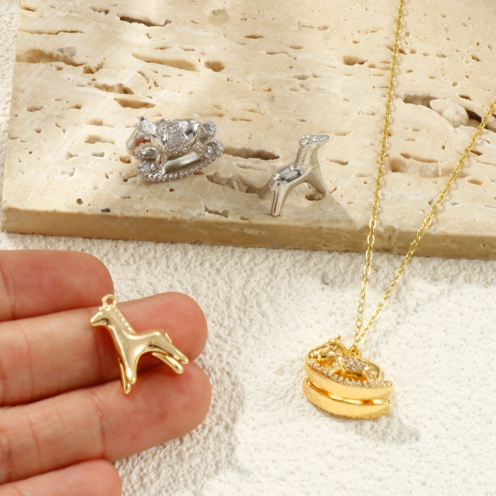 2026 New Arrivals Brass Trojan Horse Style Charms For Jewelry Making Real Gold Plated Animal Rocking Horse Pendant DIY Findings