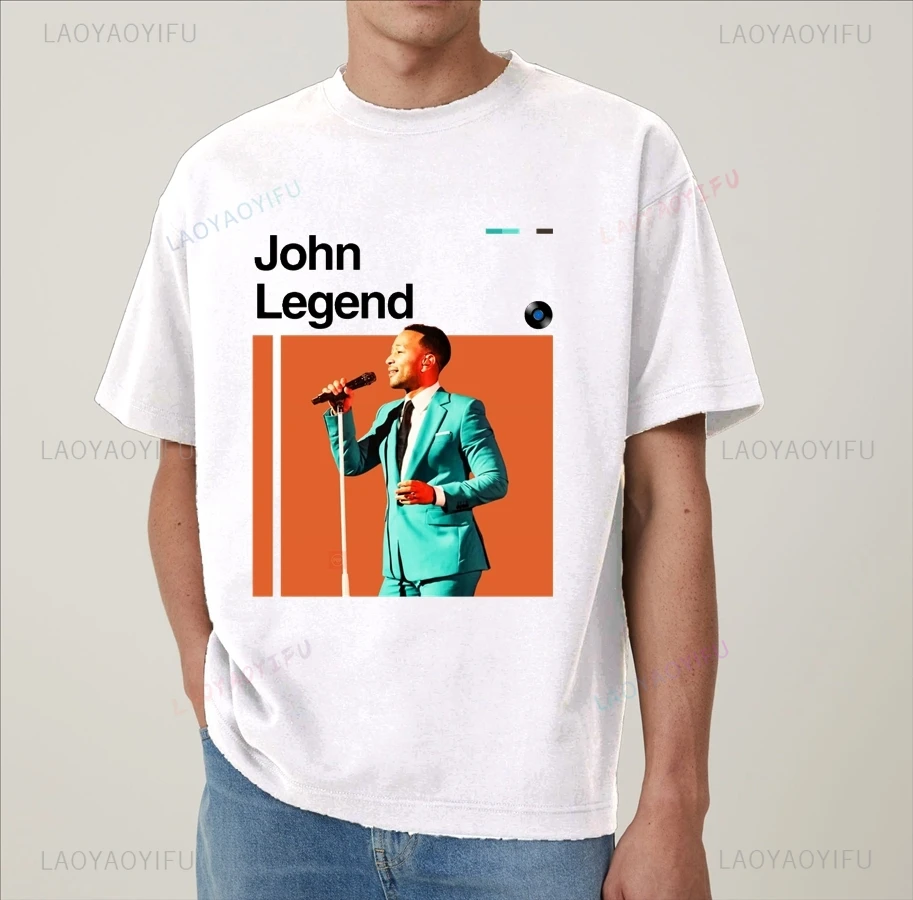 John Legend Classic Poster Printed Shirt, Everyday Casual Street Top, Spring/summer Fashion Cotton Men's 0 Neck T-shirt