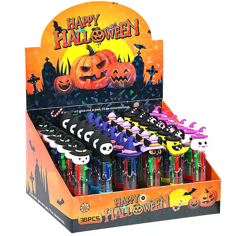 

Мини-четырехцветная шариковая ручка на Хэллоуин, милый мультфильм, 4-цветная выдвижная ручка-роллер, школьный подарок, канцелярские принадлежности