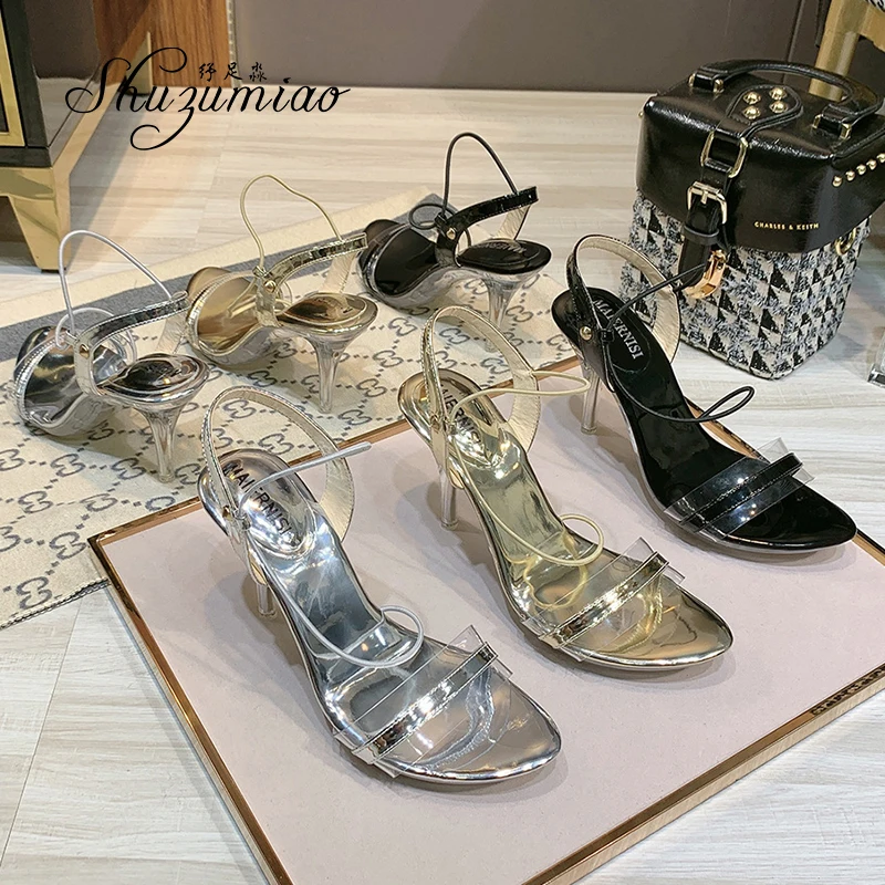 2022 Summer High-heeled Sandals Sexy Round Head High Heels Transparent Clear Heel Crystal 8cm Heel Sandals Women Outdoor Heels