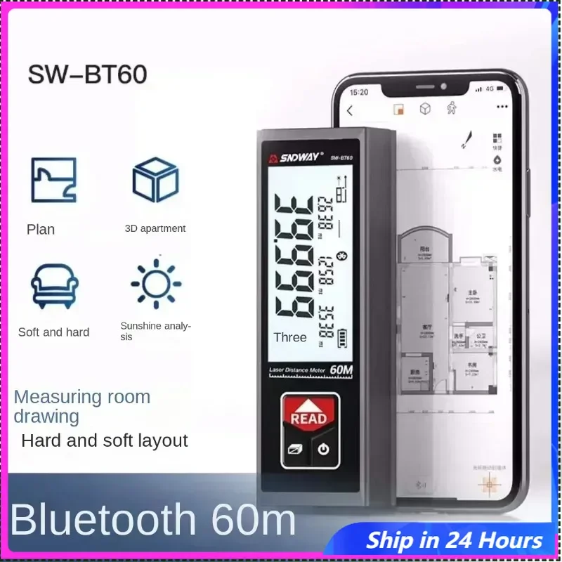 

Мини-электронная линейка SNDWAY SW-BT40, высокоточный лазерный дальномер Bluetooth, инфракрасная измерительная линейка 40, 50, 60, приложение BT