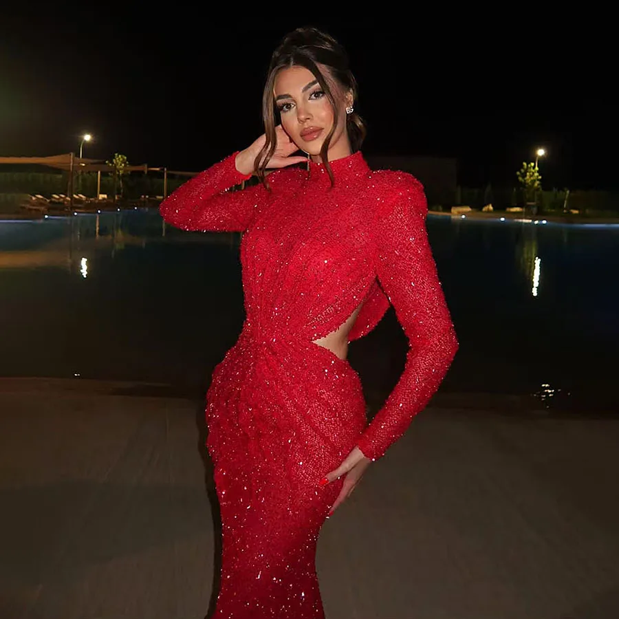 Sexy Design Red Cocktail Dresses for Women Plus Size Backless Sequins Prom Party Dress Evening Wear Vestido De Fiesta Customize