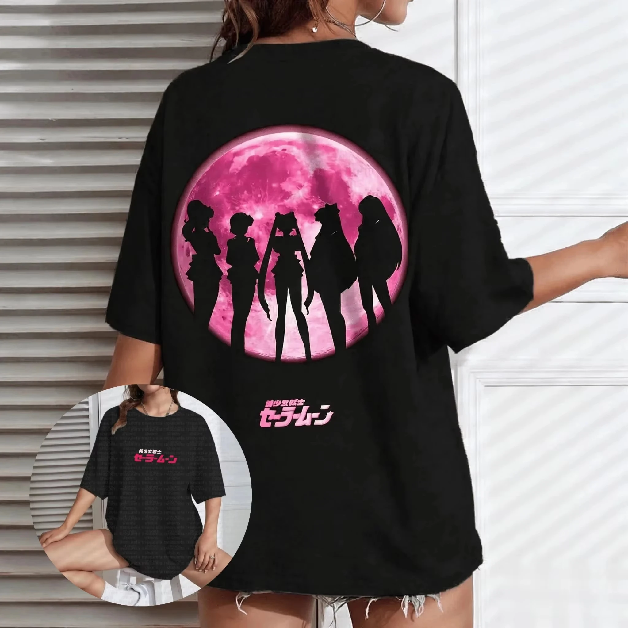 

Футболка с изображением Сейлор Мун, мужская и женская, с коротким рукавом, с графическим принтом, повседневный топ, новая летняя свободная уличная одежда в стиле Y2K