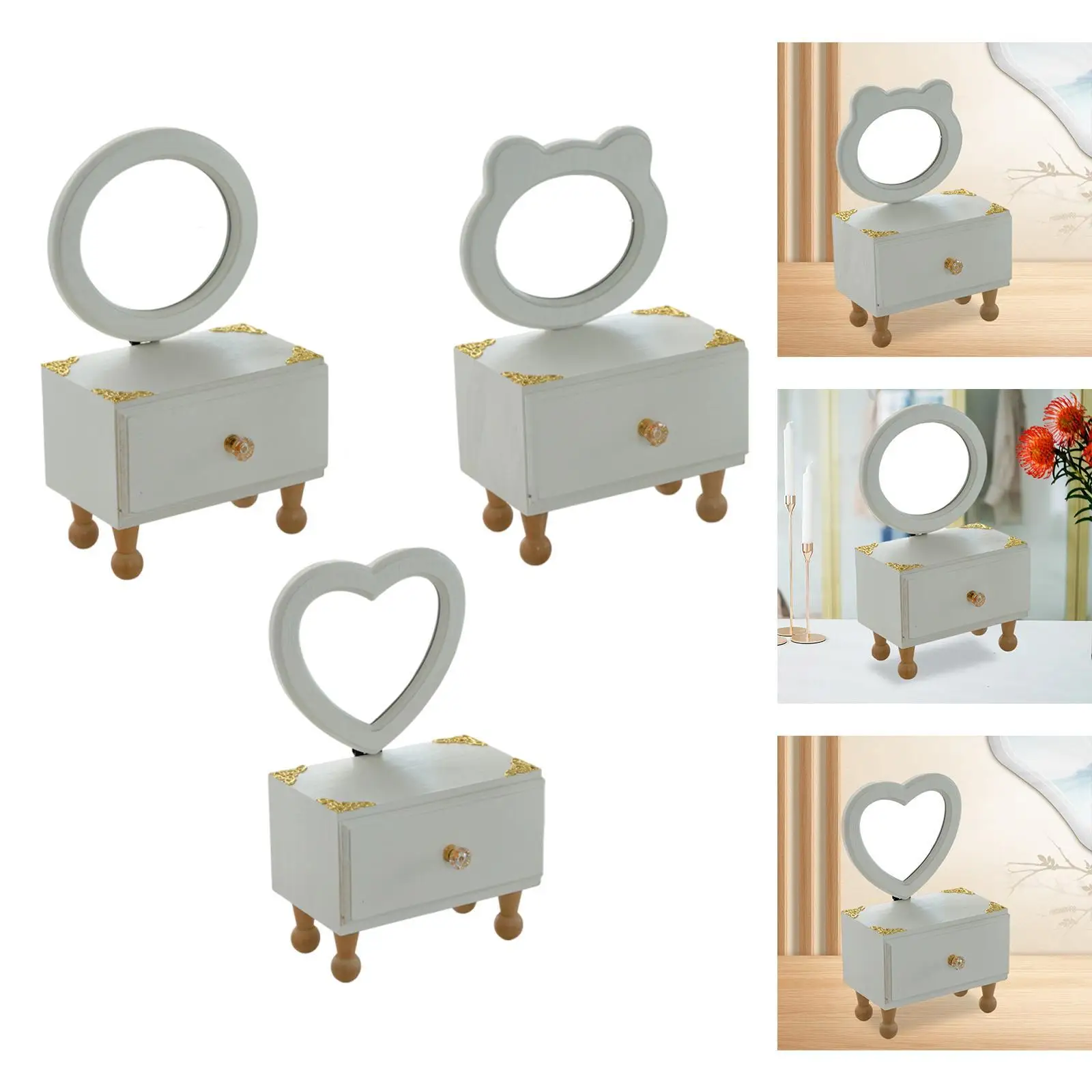 

Desktop Makeup Mirror with Drawer Decoration for Vanity Bathroom Living Room
