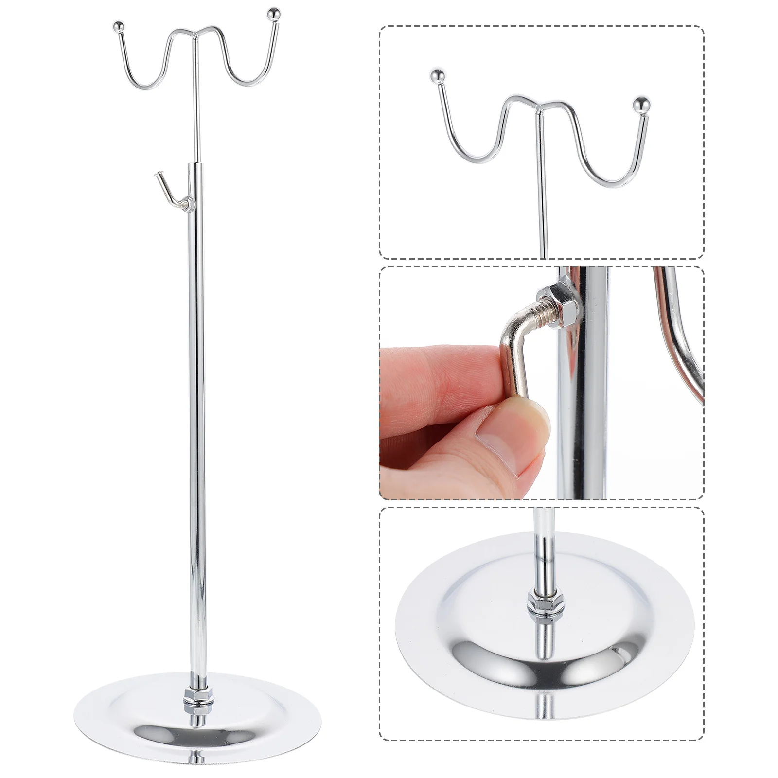 Stainless Steel Bag Rack Adjustable Height Tabletop Handbag Stand Hanging Dual Hook Storage Rack For Retail Store Handbag