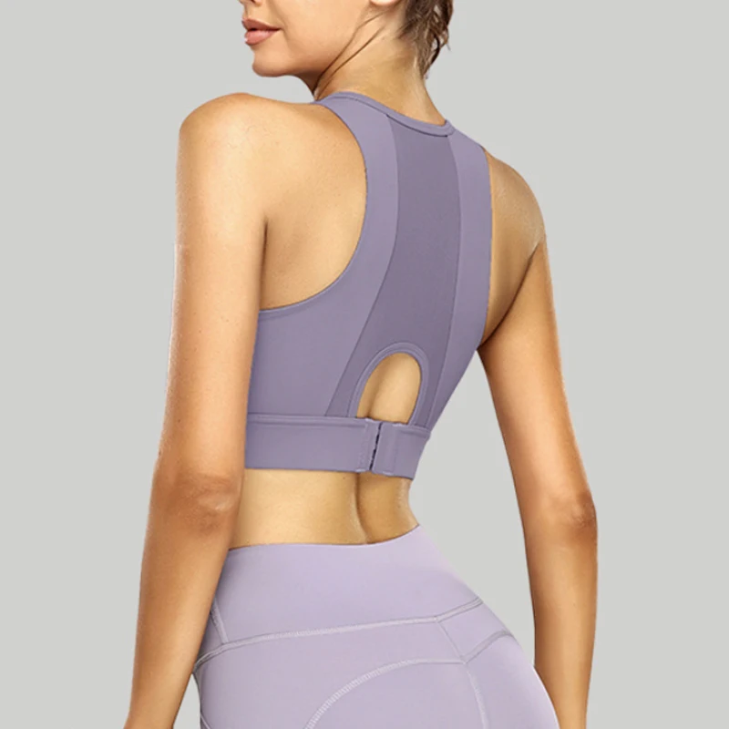 

Aiithuug Shockproof Adjustable Buckle Underwear Gym Pilates Bras Breathable Mesh Back Yoga Bras Bounce Control Running Crop Bra