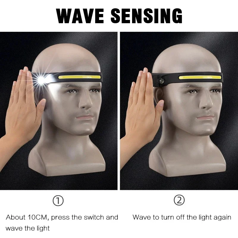 COB Sensor Headlight LED Induction Headlamp USB Charging Head Torch Built-in Battery Flashlight Camping Light image 4