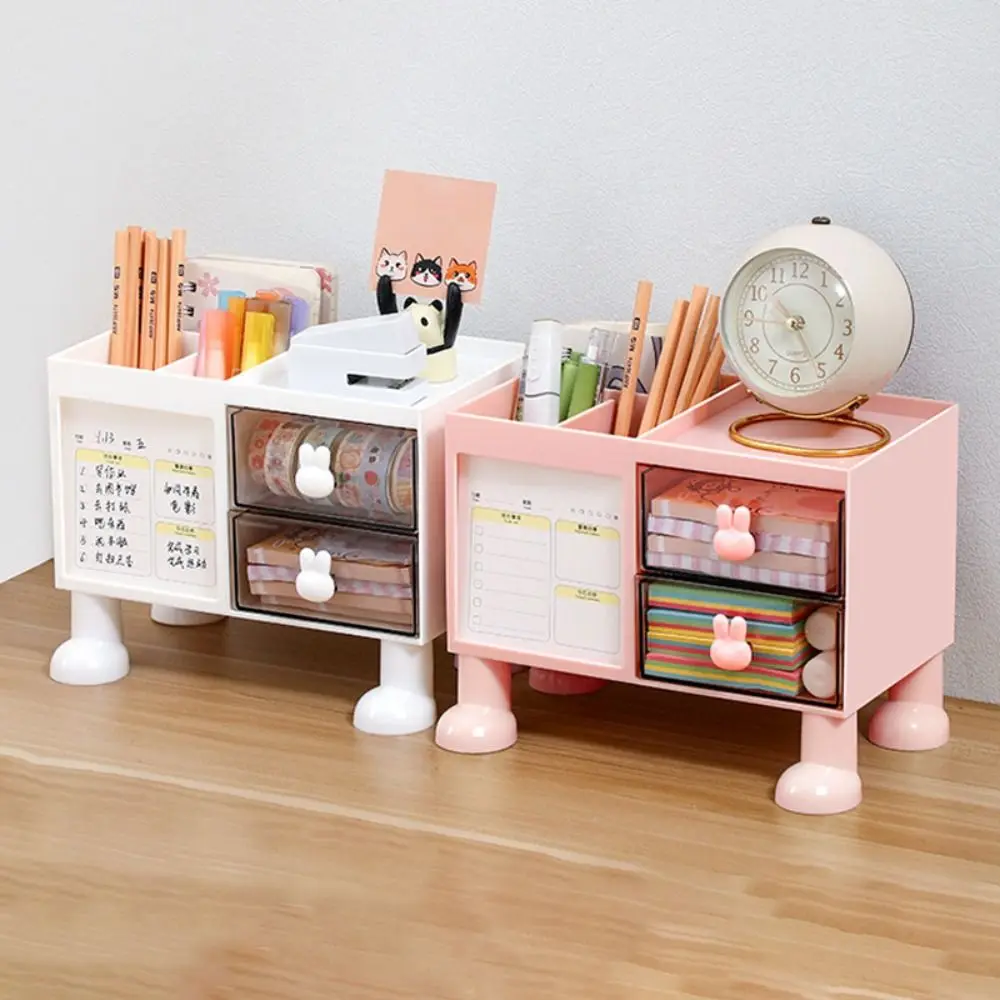 Multi Functional Rabbit Handle Pen Holder High-capacity Drawer Pencil Storage Box Detachable Cute Stationery Organizer Office