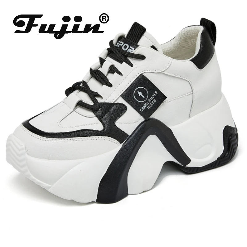 

Fujin 8cm Vulcanize Genuine Leather Platform Wedge Autumn Casual Fashion Block Chunky Sneakers Spring Ins Hot Sell Women Shoes