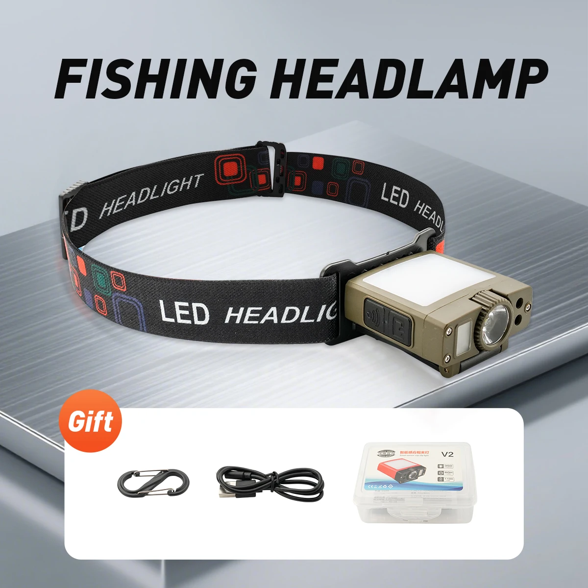 Led Strong Light Headlamp USB Rechageable Motion Sensor Headlight Portable Fishing light Outdoor Head Lamp