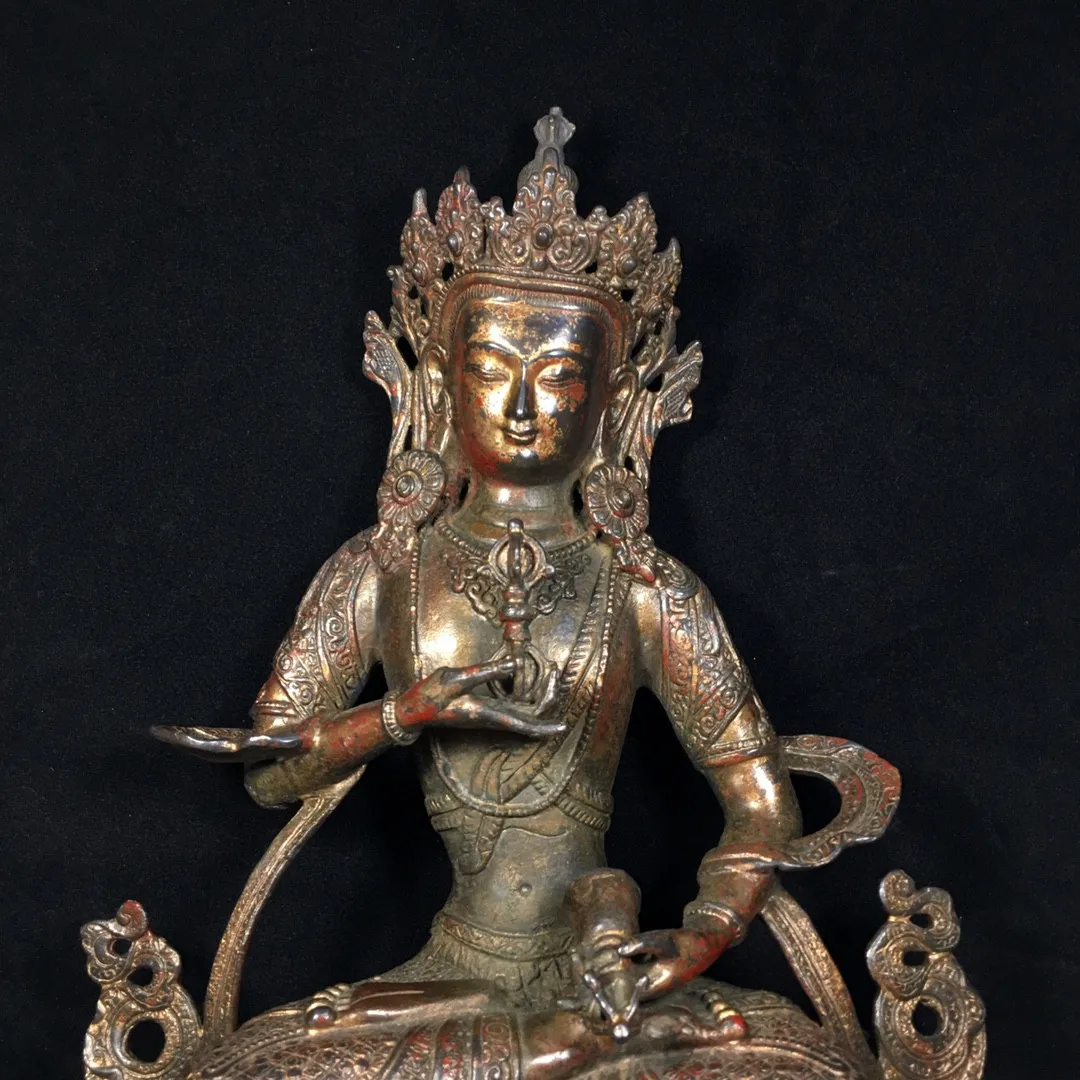 Nepalese Tibetan Old Bronze Buddha, Mud Vajra Bodhisattva, Avalokitesvara Bodhisattva Statue, Home Buddha Hall Supplies, Decorat