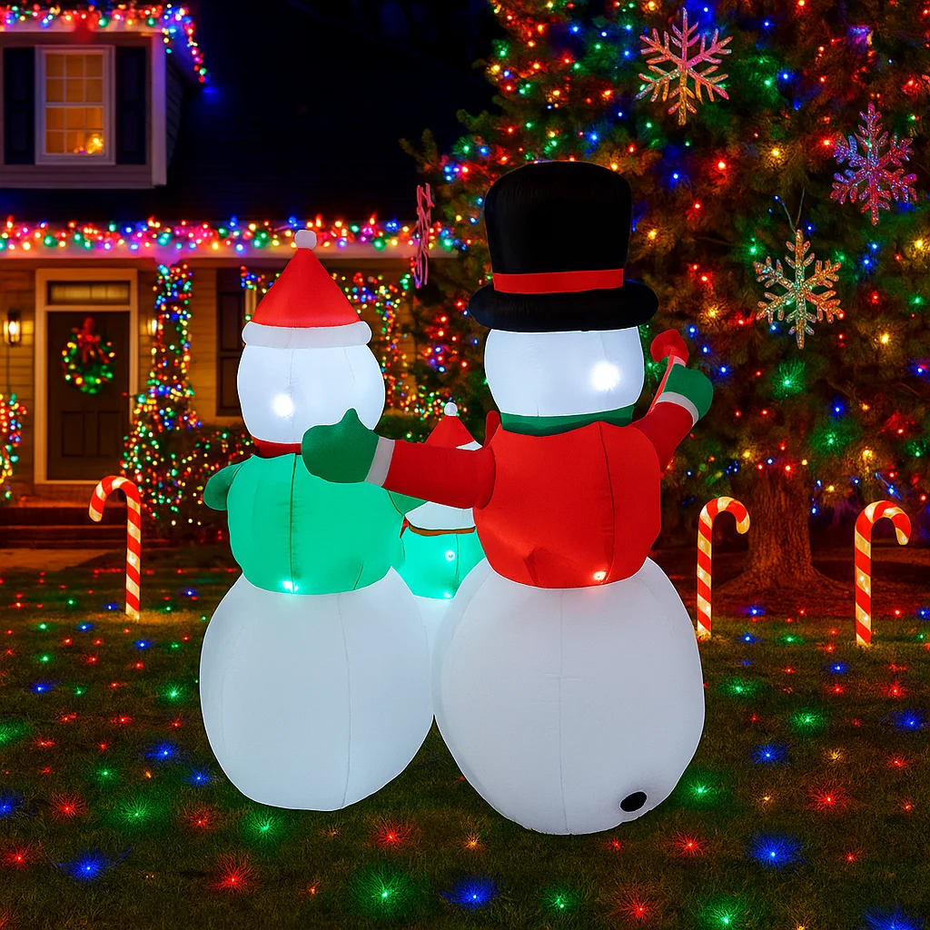 6FT زينة عيد الميلاد نفخ ثلج الأسرة اللعب في الهواء الطلق ساحة المنزل الحلي مع LED ديكور لوازم عيد الميلاد ، توهج