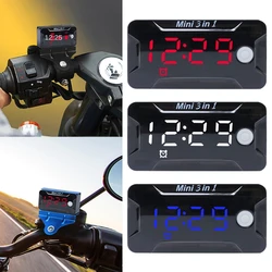 Motorcycle Digital for Time Clock + Thermometer +Voltage Voltmeter 3 in 1 Waterproof Tester Moniter Gauge