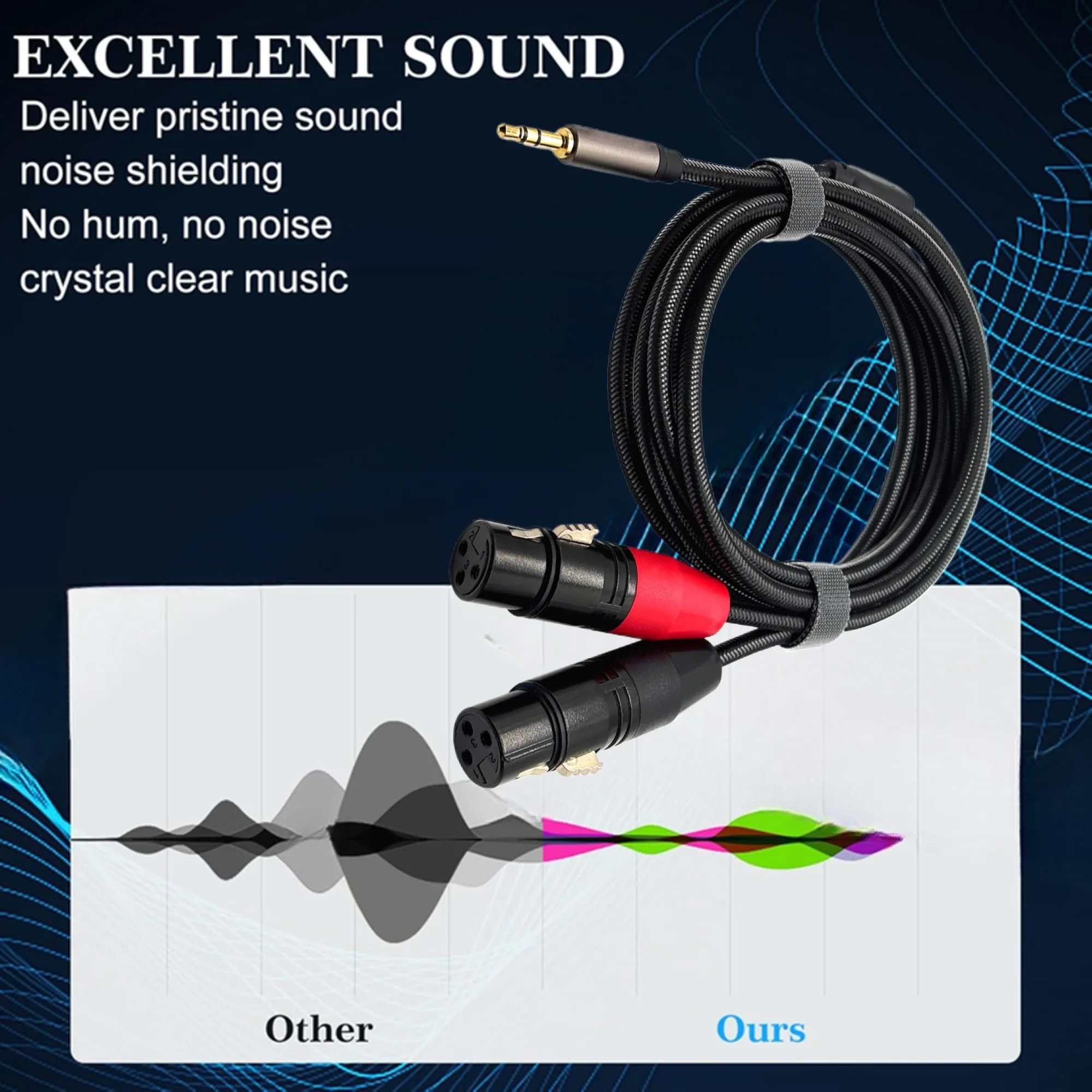 3,5-mm-Klinkenstecker auf XLR-Audiokabel, TRS-Stereo-Stecker auf Buchse, Dual-XLR-Splitter für Mischpulte, Lautsprecher und Verstärker – Detail 8